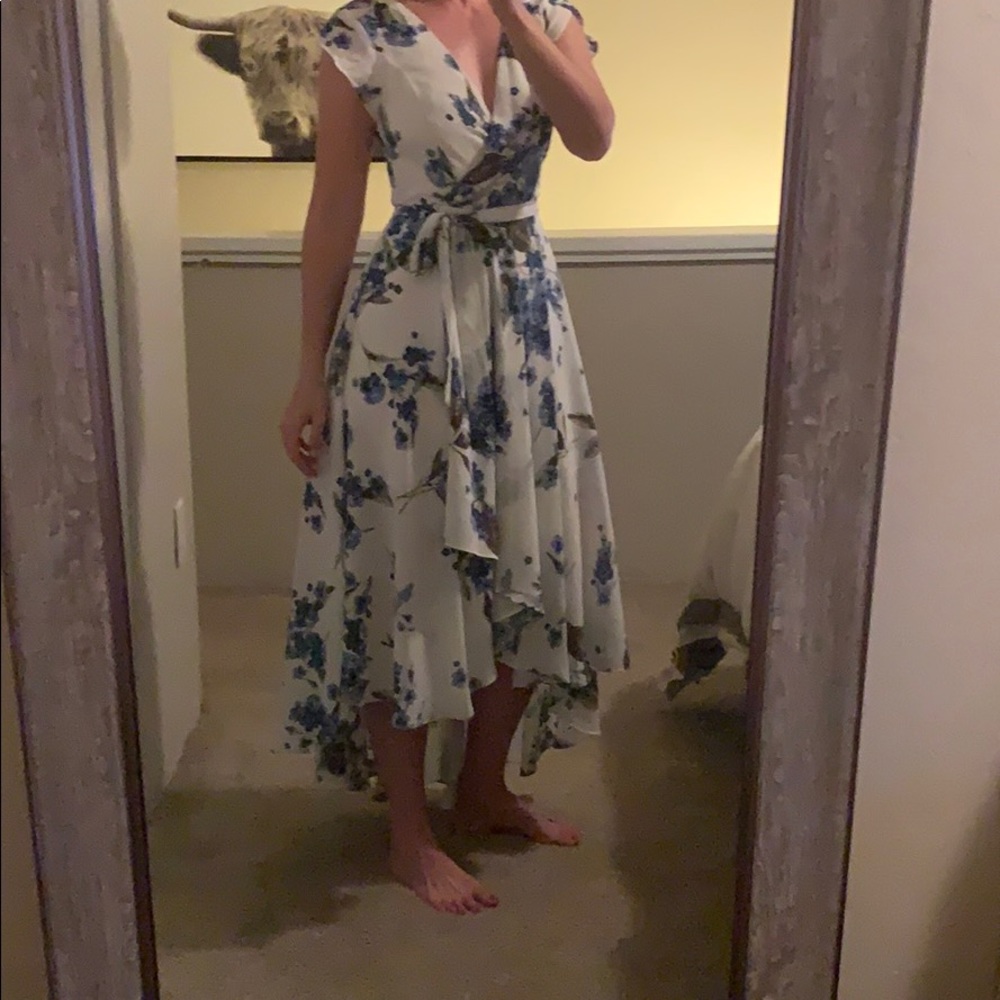 Lulus High-Low White and Blue Floral Dress